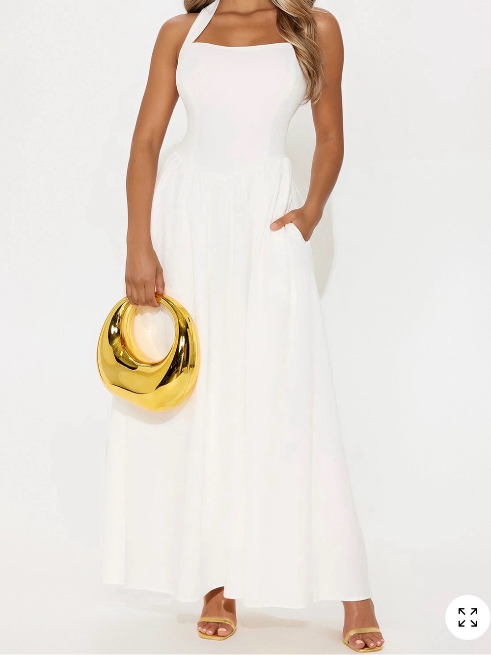 Fashion Nova White Halter Maxi with Pockets